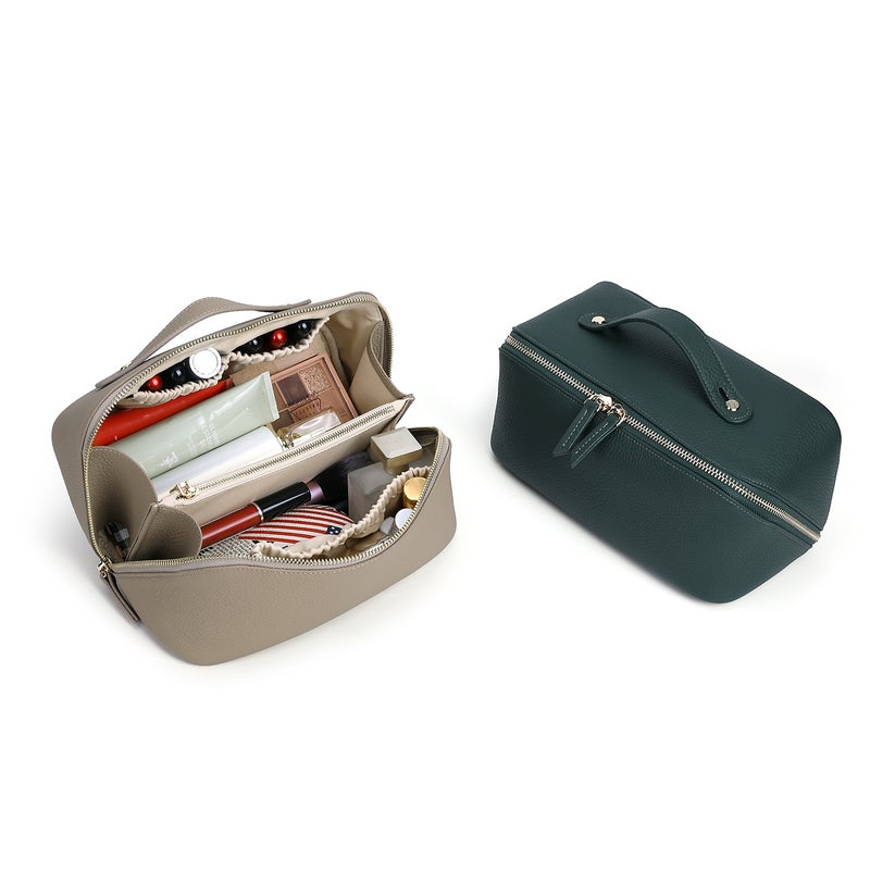 Large-Capacity Women'S Cosmetic Bag First-Layer Cowhide Zipper Storage Bag Outdoor Travel Women'S Genuine Leather Toiletry Bag - Image 3